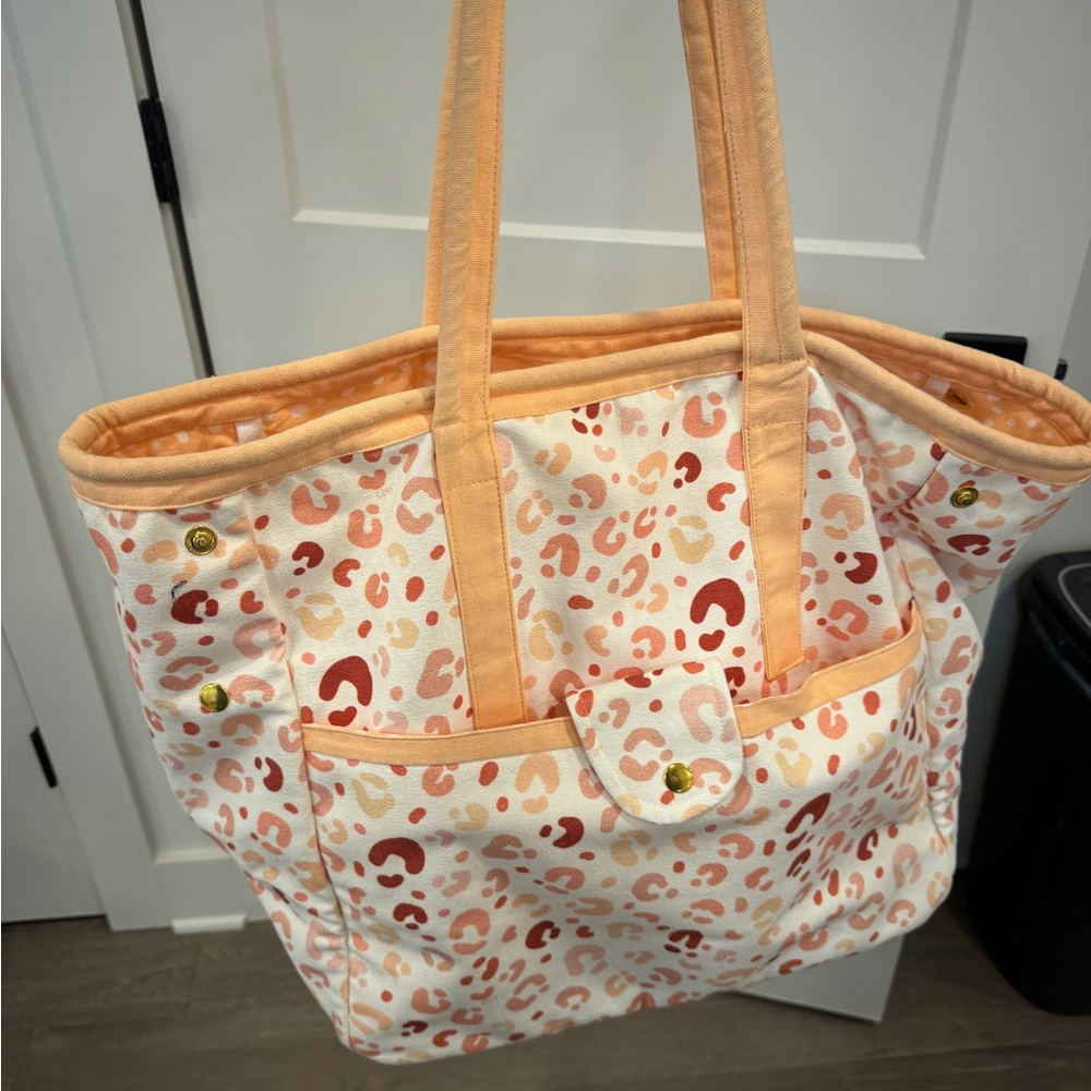 Callie Danielle Leopard Print Teacher Tote Bag - Peach and Cream - Picture 4 of 4